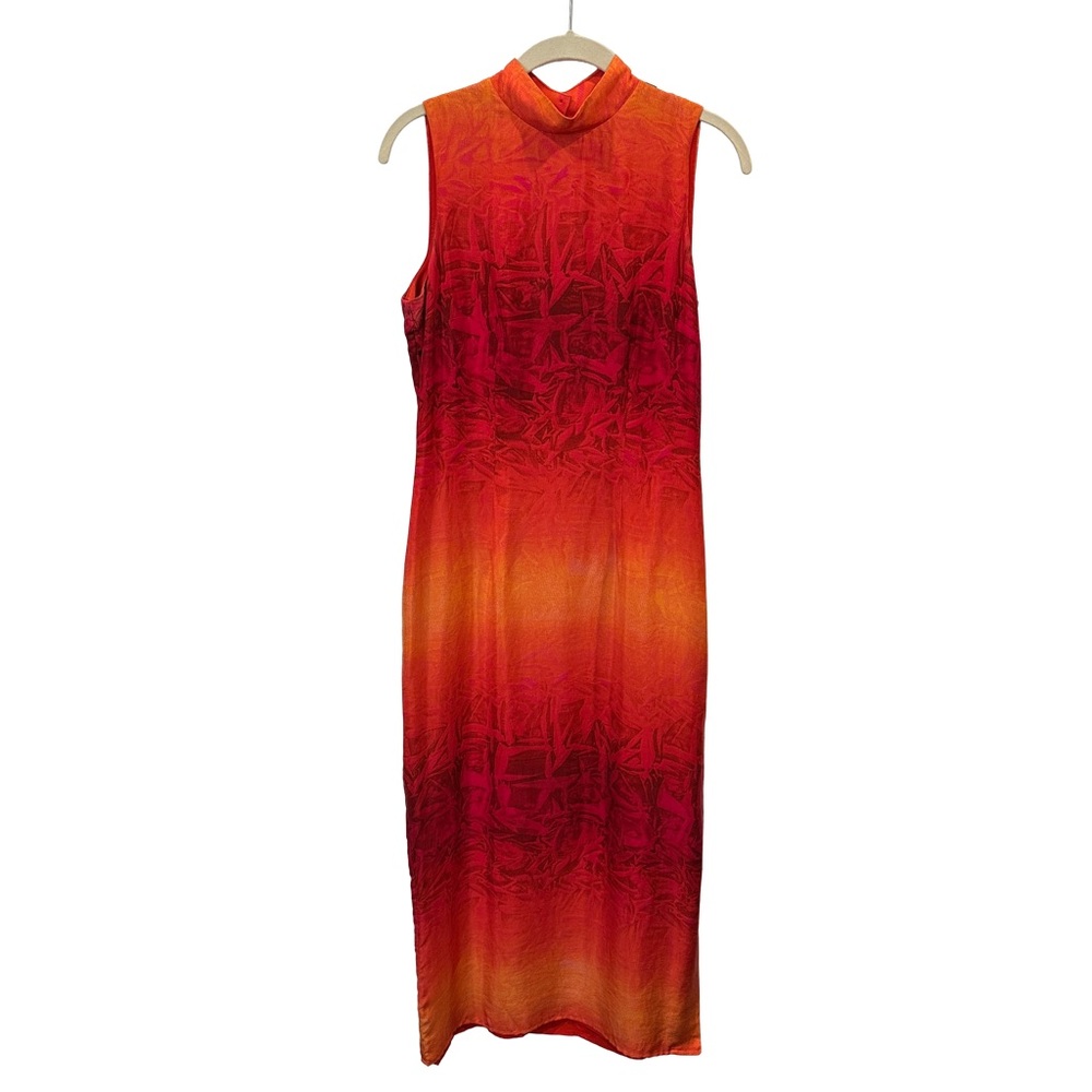 Vintage Sleeveless Maxi Dress Elegant Shades of Orange & Red